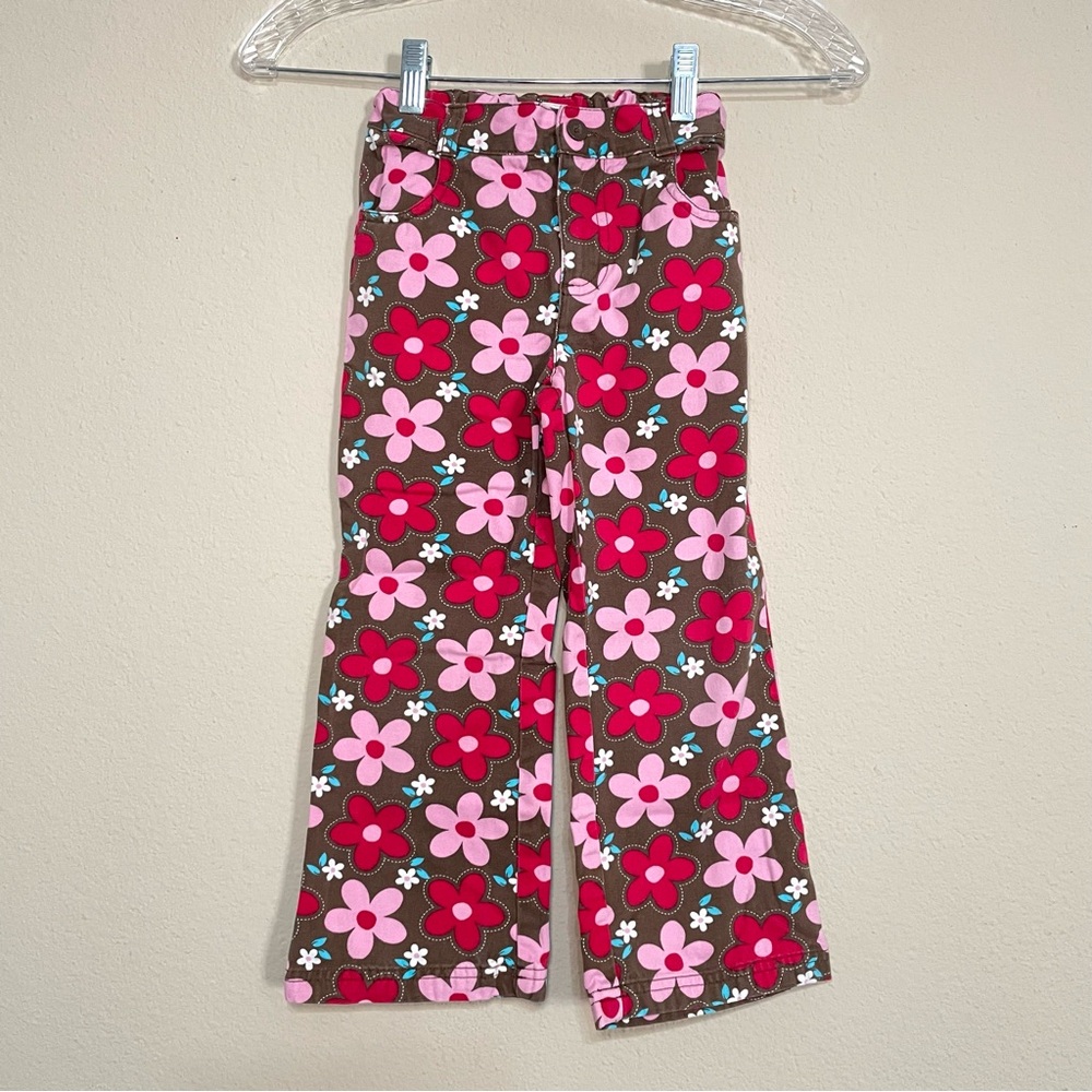 Vintage Healthtex Girls Chocolate‎ Brown Pink Floral Flare Pants Size 5T